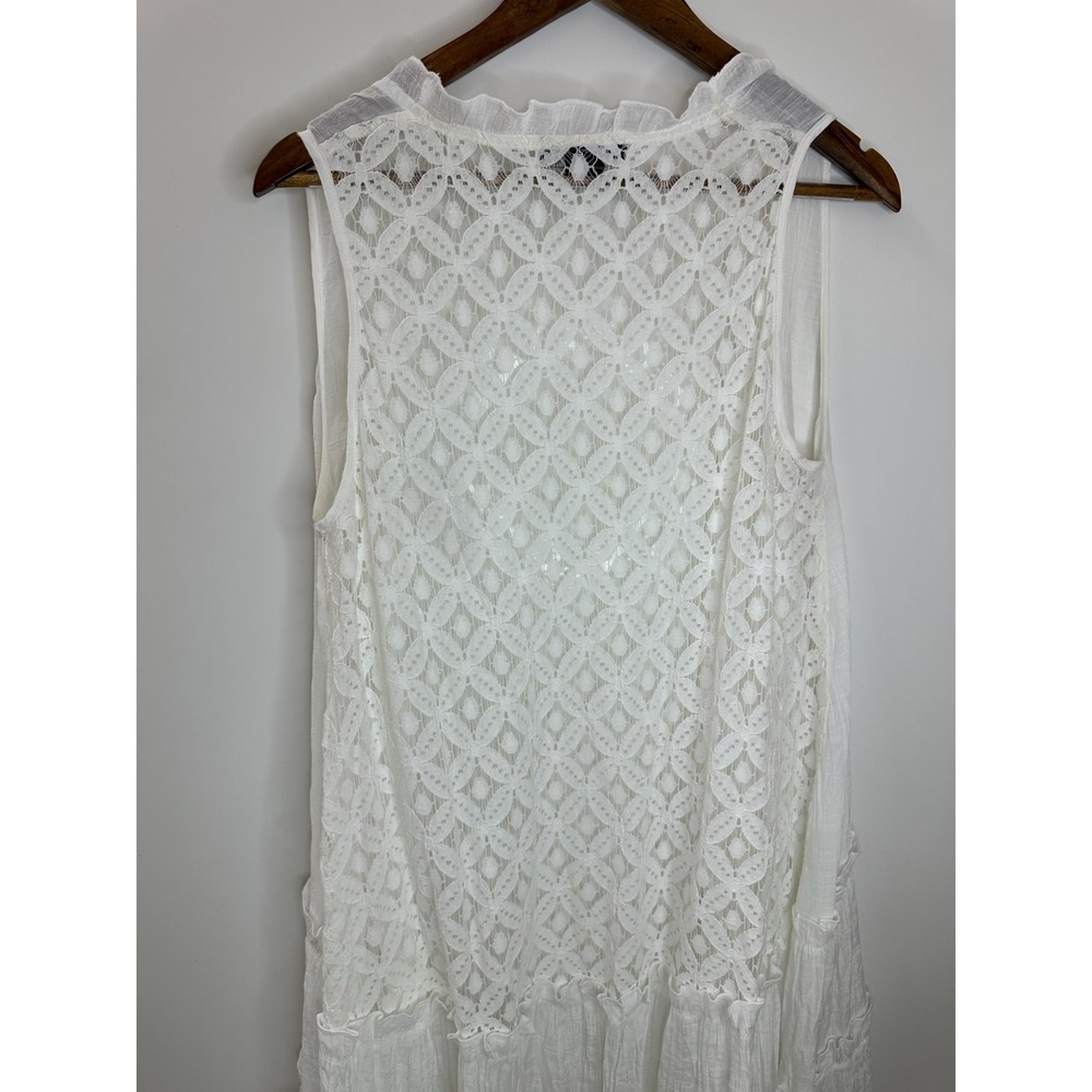 Shyanne White Open Front Tiered Ruffled Lace Duster Vest Large Country Boho - Picture 3 of 12